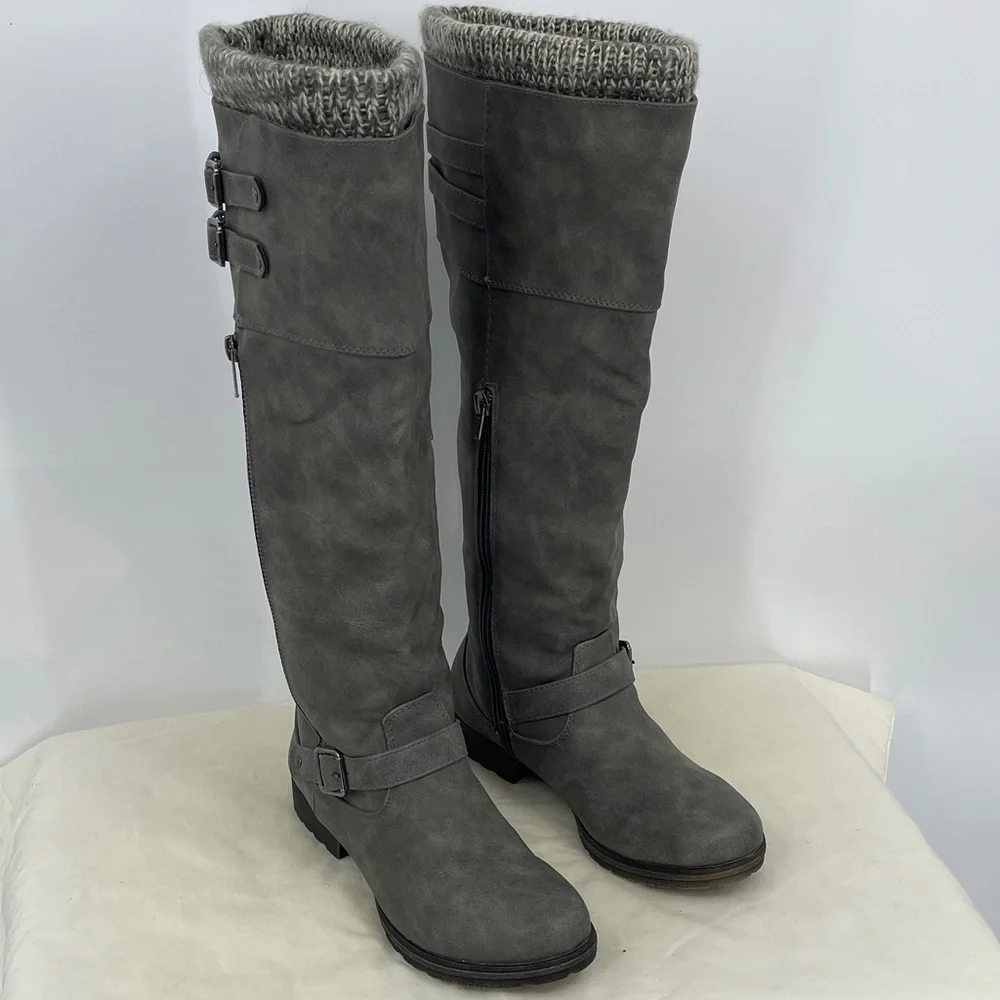 JustFab KRISTIANN Gray Over the Knee Boots with Knit Cuff WOMENS SIZE 9